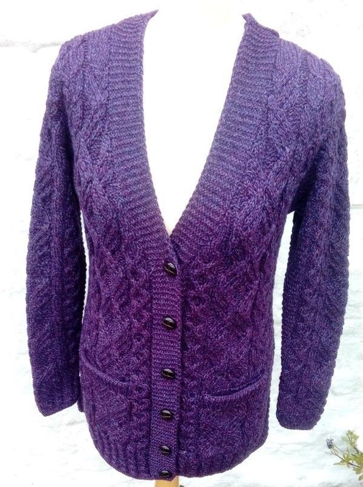 Aran Woollen Mills Long Line Cardigan in Purple - the Old Byre Showroom