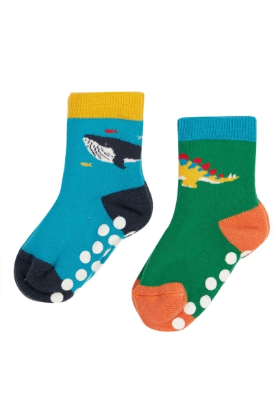 Frugi Grippy Socks 2 Pack Whale/Dino: UK 3-6 - the Old Byre Showroom