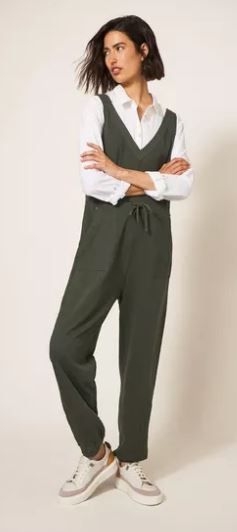 White Stuff Lainey Jersey Jumpsuit in Khaki Green - the Old Byre Showroom